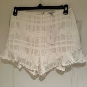 Lucy Paris White High-Waist Ruffle Pom-Trim Shorts
